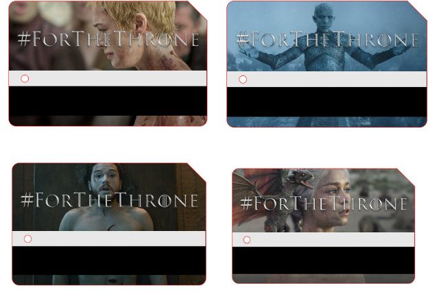 Clockwise from top left: Cersei, The Night's King, Dany &amp; Jon Snow all get their own MetroCards